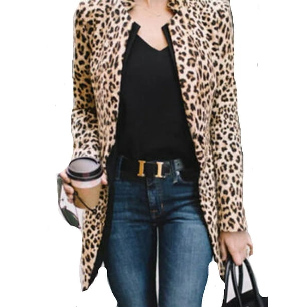 Leopard Jacket Women Sweater Top Warm Casual Winter Cardigan Long Sleeve Coat US